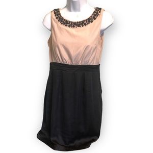 H&M Rhinestone Scoop Neck Dress, Size 8, Black, Tan, Simple Party Dress,
